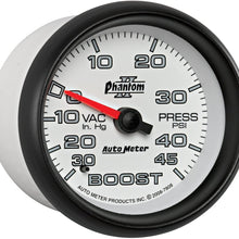 Auto Meter 7808 Phantom II 2-5/8" 30 in Hg.-45 PSI Mechanical Boost-Vacuum Gauge