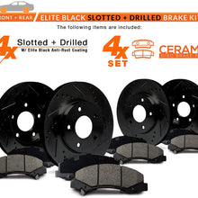 Max Brakes Front & Rear Elite Brake Kit [ E-Coated Slotted Drilled Rotors + Ceramic Pads ] KT104683 | Fits: 2013 13 Honda Civic EX/EX-L Models