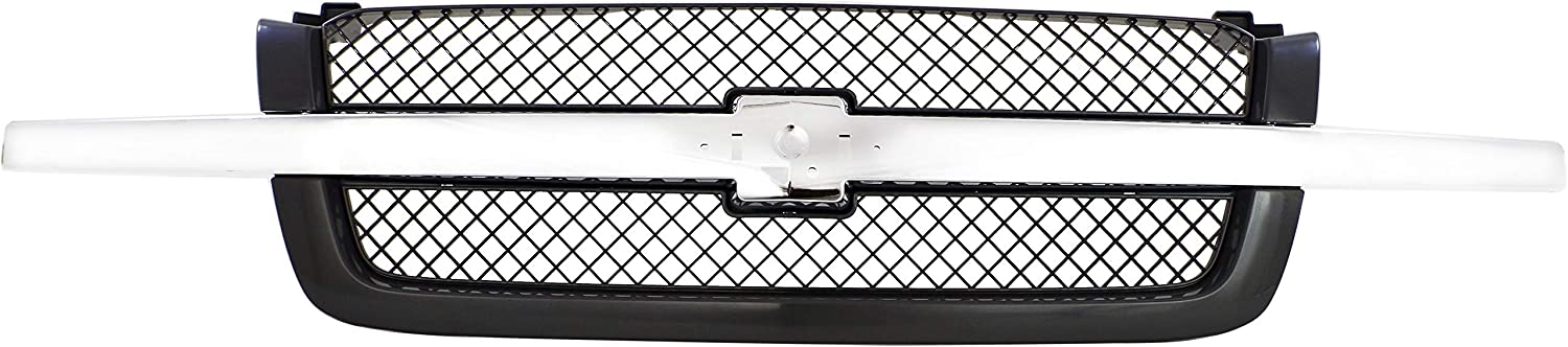 Grille for Chevrolet Avalanche 03-06/Silverado 03-07 Mesh Painted-Gray W/Chrome Center Bar Base/LS/LTFits 2007 Classic