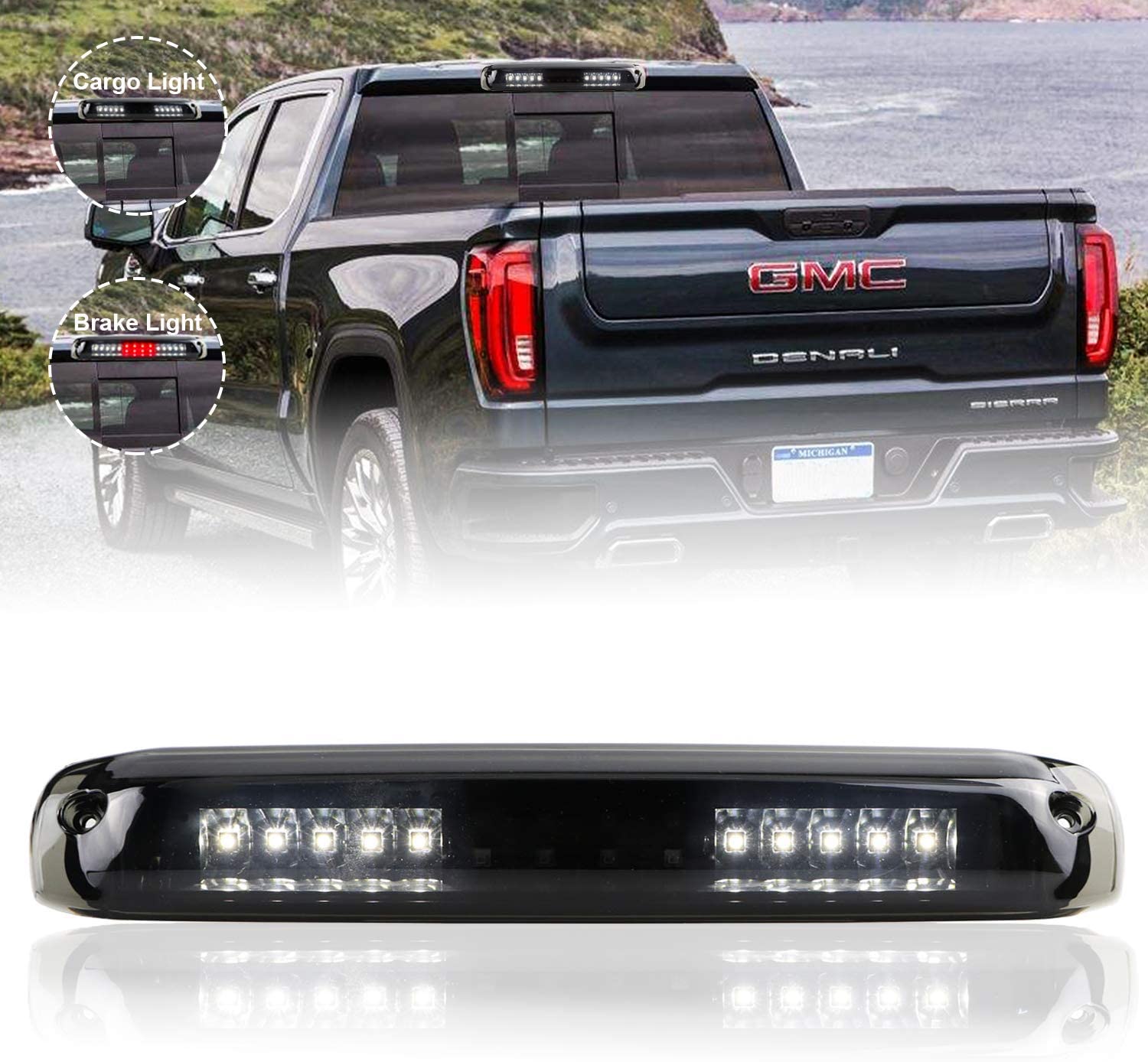 Sanzitop LED Third Brake Light Cargo Lamp Tail Light fit for 99-06 Chevrolet Silverado/GMC Sierra 1500-3500 HD, 2007 Chevrolet Silverado/GMC Sierra 1500-3500 HD Classic (Black Housing Smoke Lens)