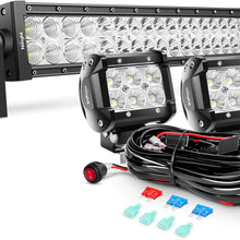 Nilight - ZH004 22Inch 120W Spot Flood Combo Led Light Bar 2PCS 4Inch 18W Flood LED Pods Fog Lights with 16AWG Wiring Harness Kit-2 Leads,2 Years Warranty