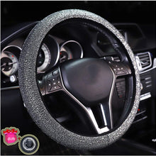 Younglingn Diamond Crystal Leather Auto Steering Wheel Cover - Bling Bling Rhinestones Car Wheel Protector Pop Among Women Girls Universal Fit 15 Inch (Black+ Silver + Wheel Cover)