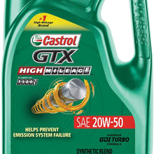 Castrol 03112 GTX High Mileage 20W-50 Synthetic Blend Motor Oil, 5 Quart