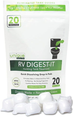 Unique RV Digest-It Holding Tank Treatment - Drop in Pods Toilet Treatment (20 Treatments) - 41G-4