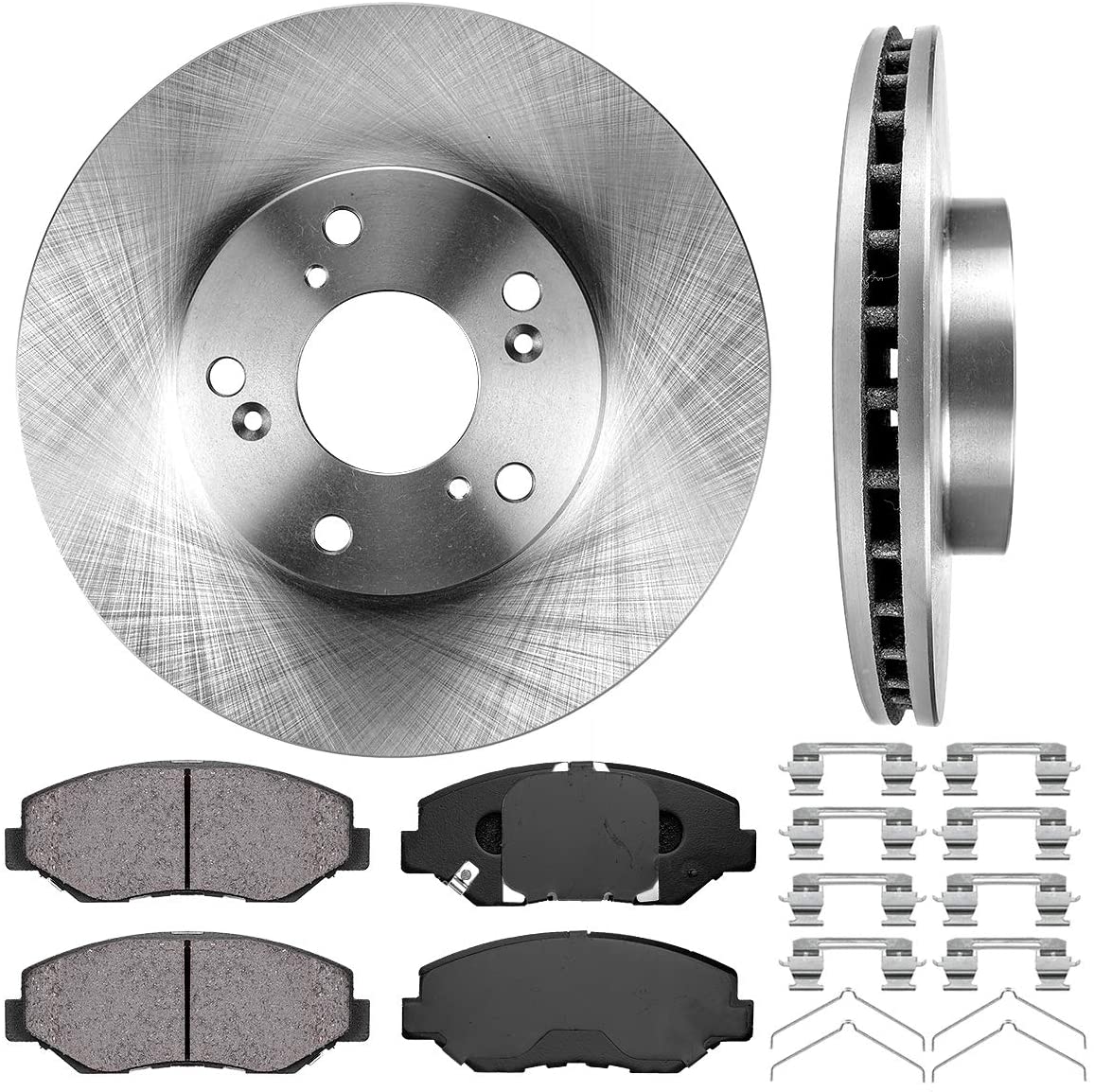 Callahan FRONT 282 mm Premium OE 5 Lug [2] Brake Rotors + [4] Ceramic Pads + Hardware CRK01583
