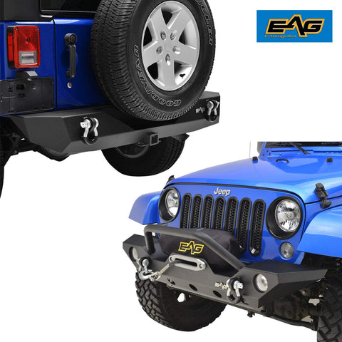 EAG Fit for 07-18 Jeep JK Wrangler Front Bumper with Fog Light hole and Rear Bumper with 2