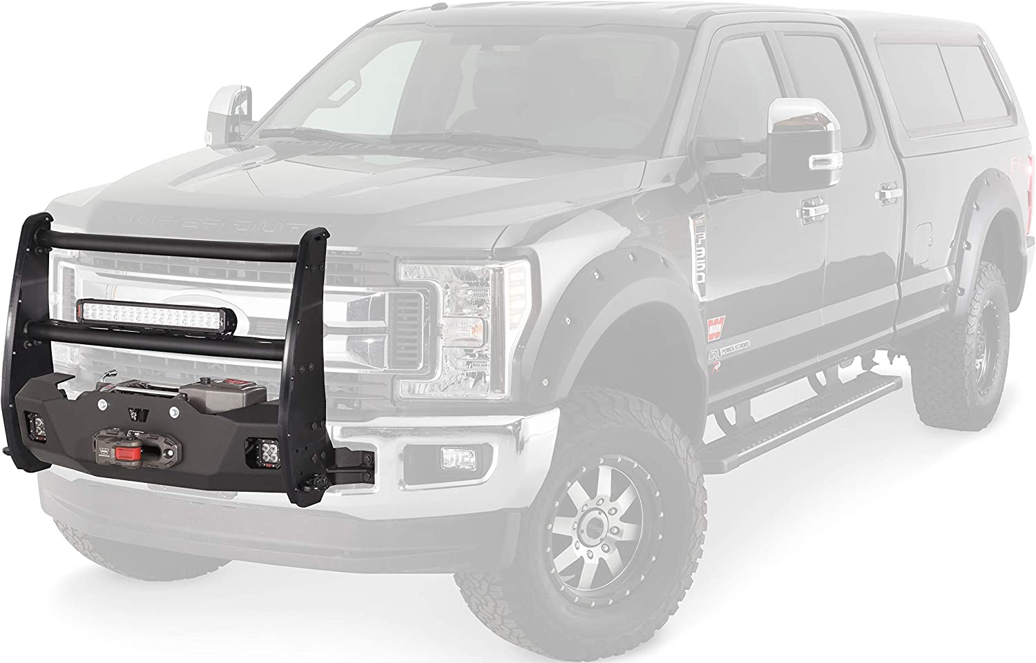 WARN 102957 Gen III Trans4mer Center Grille Guard Tube Bar, Fits: Ford Super Duty (2017-2019) (Tall Grille Guard)