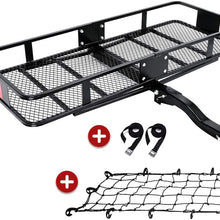 KING BIRD Upgraded Extra-Thick Steel Shank 550 lbs Capacity 60" x 24" x 6" Folding Cargo Carrier with Elastic Net and Packing Straps, Hitch Mount Luggage Basket Fits to 2-Inch Receiver