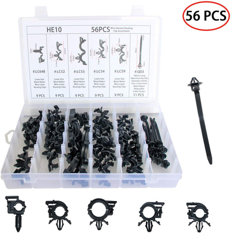 ROLINGER Car Wire Harness Routing Clip Wiring Harness Wire Loom Routing Clips Assortment 56 PCS Retainer Car Clips Contains 6 Different Sizes Replacement Parts for Honda GM Mazda