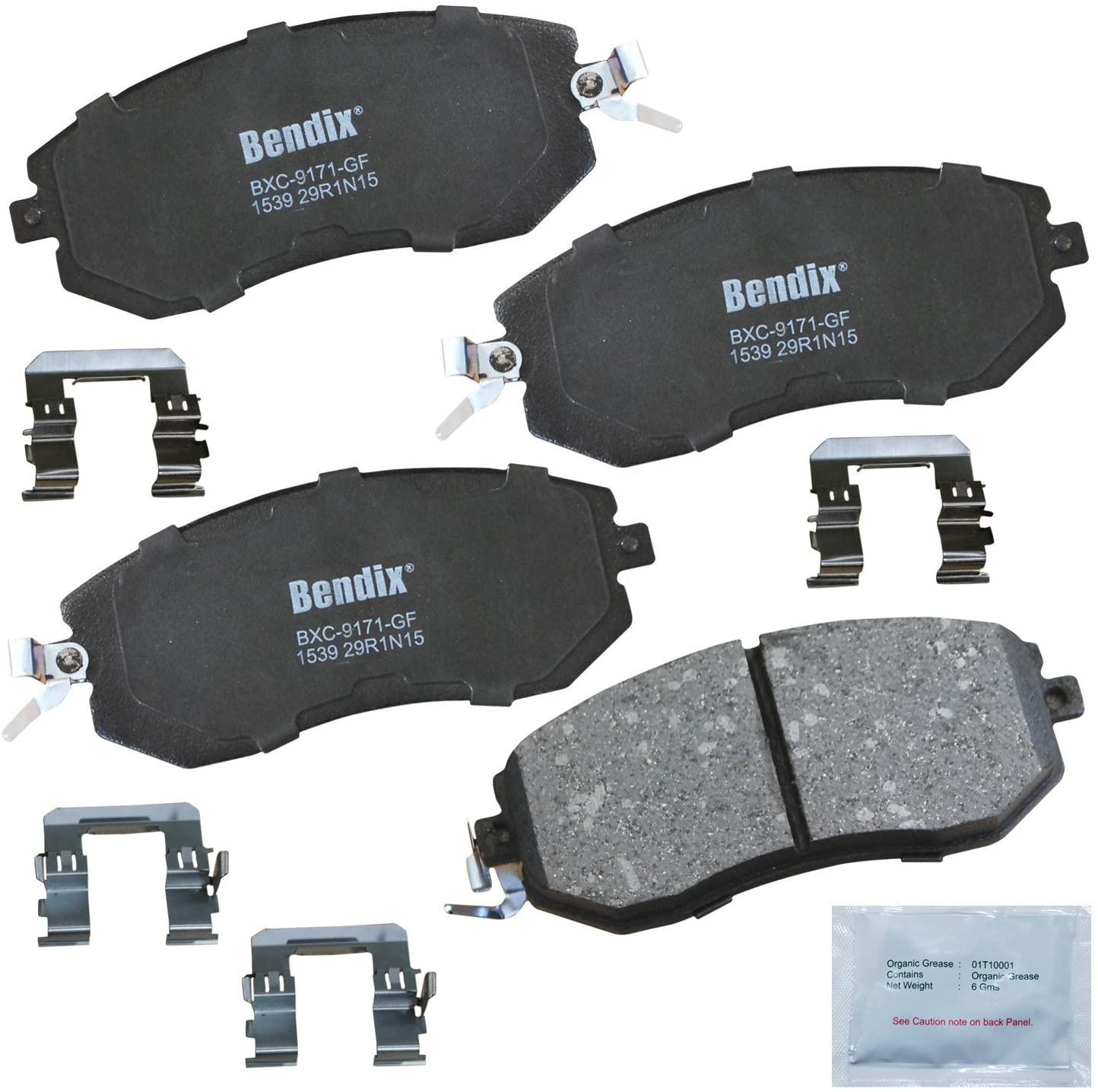 Bendix Premium Copper Free CFC1539 Ceramic Brake Pad (with Installation Hardware Front)