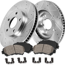 Callahan CDS04908 FRONT 320mm Drilled/Slotted 5 Lug [2] Rotors + Ceramic Brake Pads + Clips