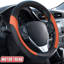 Motor Trend SW-814 Sport Drive Perforated Leather Steering Wheel Cover with Contrast Stitching - Universal Fit for Standard Sizes 14.5 15 15.5 inches (Orange + Black)