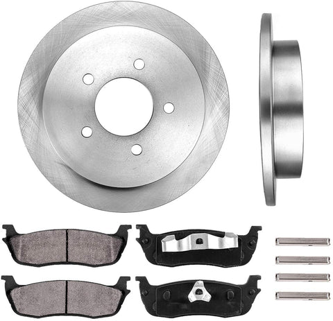 CRK14921 REAR 334.01 mm Premium OE 5 Lug [2] Brake Disc Rotors + [4] Ceramic Brake Pads + Clips