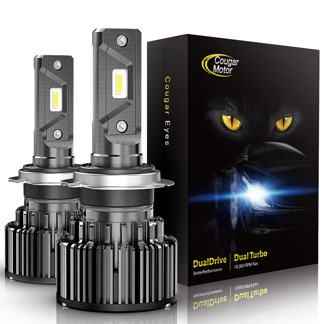 Cougar Motor H7 LED Headlight Bulbs, 10000Lm 6K Xenon White All-in-One Conversion Kit