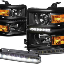 For Chevy Silverado GMT K2XX Black Housing Amber Corner Projector LED Headlight+DRL 8 LED Fog Light