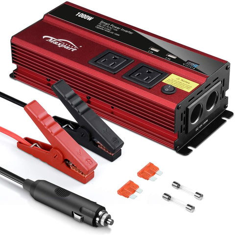 Maxpart 1000W Power Inverter Truck/RV Inverter 12V DC to 110V AC Converter with Dual AC Outlets 2.4A USB and Dual 12V Car Cigarette Lighter Modified Wave Inverter