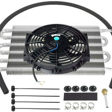LucaSng 6 Row Radiator Remote Transmission Oil Cooler Aluminum with 10" Black Cooling Fan w/Kit Electric Radiator Cooling 12V 80W Mount Kit