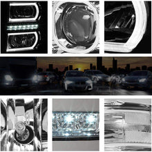 U-Strip LED DRL Projector Headlight Assembly Compatible with Chevy Silverado 14-15 Headlamps with Clear Corner Chrome