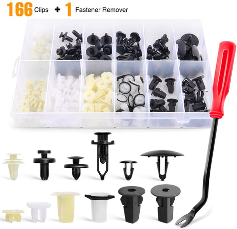 GOOACC 166 Pcs Car Retainer Clips &Screw Grommets - 12 Most Popular Sizes & Applications for GM Toyota Honda Nissan Mazda - Bonus Fastener Remover