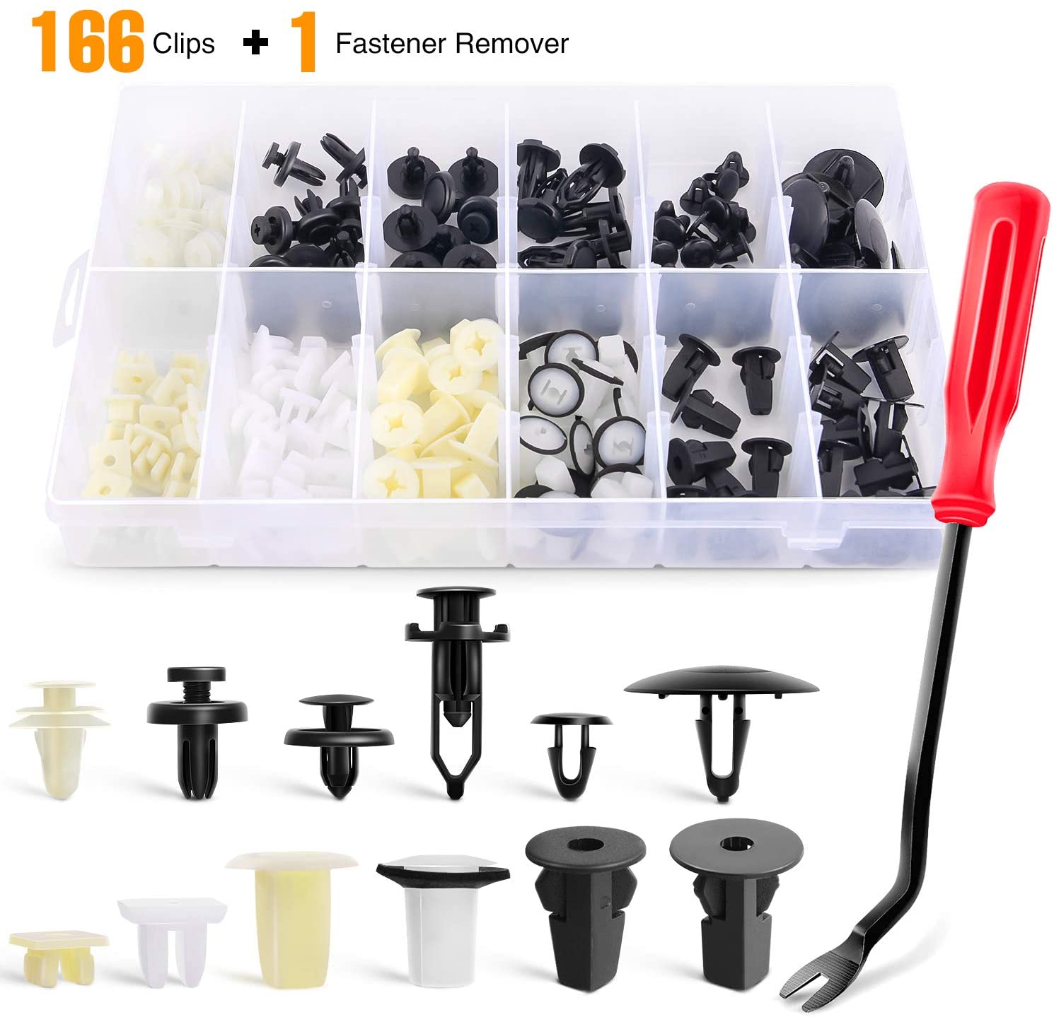 GOOACC 166 Pcs Car Retainer Clips &Screw Grommets - 12 Most Popular Sizes & Applications for GM, Toyota, Honda, Nissan, Mazda - Bonus Fastener Remover