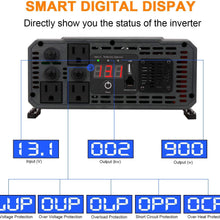 Ampeak 1000W Power Inverter Truck/RV Inverter 12V DC to 110V AC Converter with Dual AC Outlets 2.1A USB Modified Sine Wave Inverter