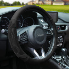 TLH Universal Leather Car Steering Wheel Cover with Silicone Anti-Slip Grip, Black Color