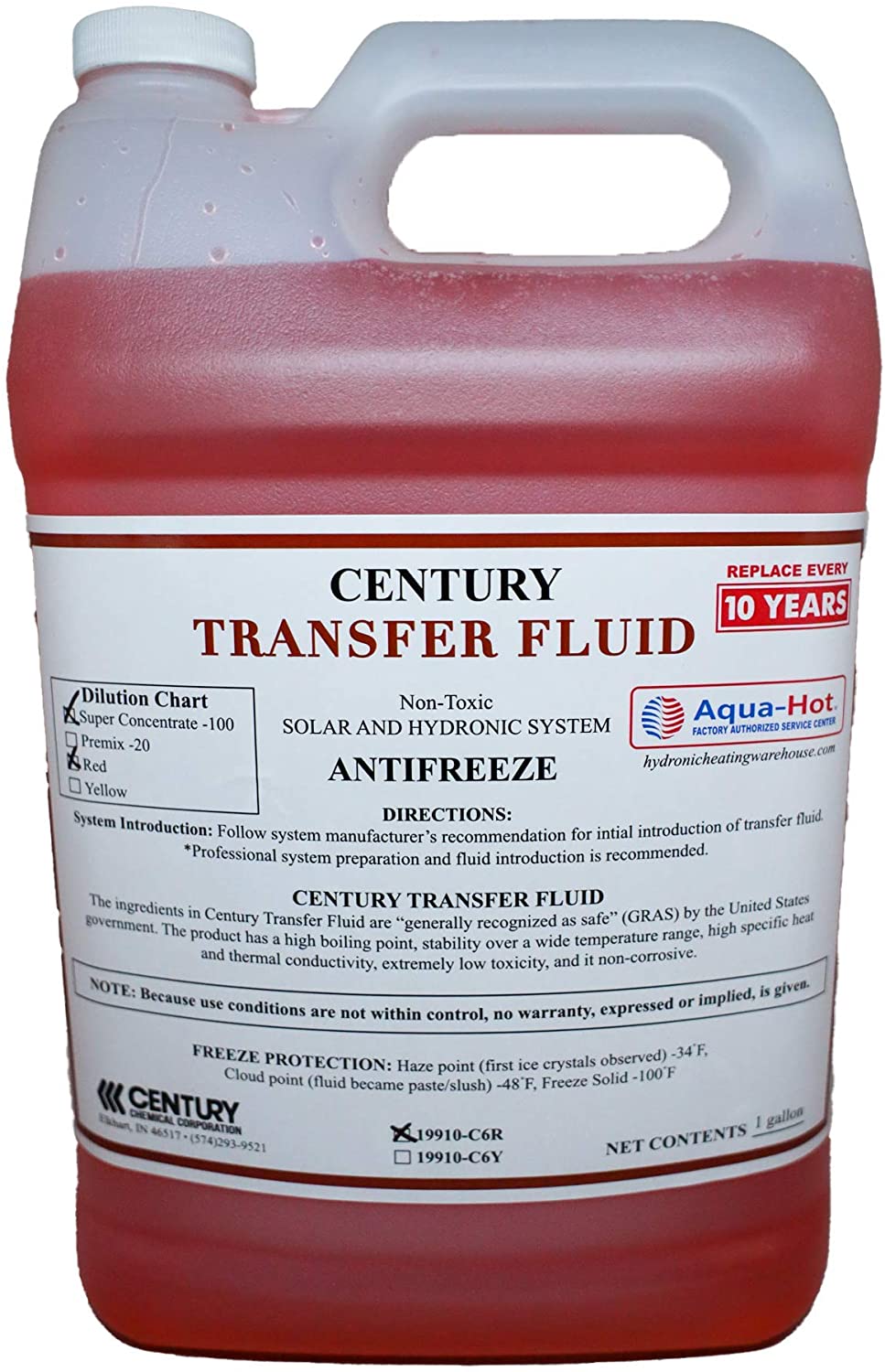 Century Chemical 19910 Heat Transfer Fluid - Aqua-Hot/Oasis (Gallon, Yellow - Super Concentrate)