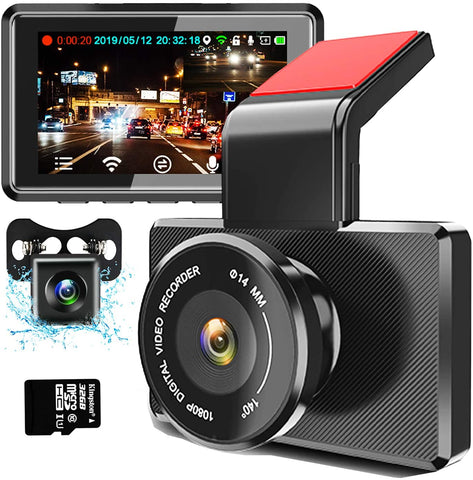 3” Full HD 1080P WIFI Dash Cam Front and Rear 170° Night Vision 150° Rear Cam 720P GPS Tracking Dashboard Parking Mode Reversing View Loop Recording Motion Detection G-sensor Adjustable Lens IP68