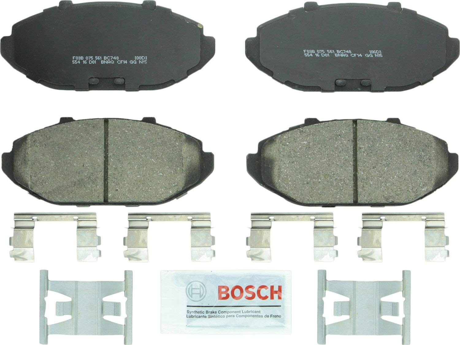 Bosch BC748 QuietCast Premium Ceramic Disc Brake Pad Set For 1998-2002 Ford Crown Victoria; 1998-2002 Lincoln Town Car; 1998-2002 Mercury Grand Marquis; Front