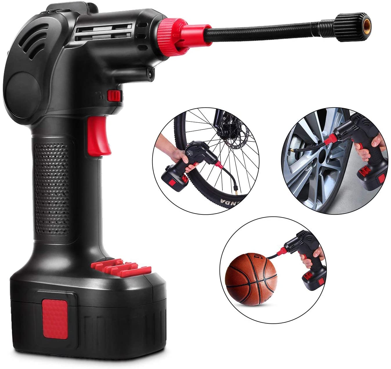 Voluker Air Compressor, Electric Cordless Tire Inflator, Hand Held Pump with LED Light 150PSI 12V 2000mAh, Portable Air Pump with Pressure Gauge Battery for Basketball, Cars, Motorbike