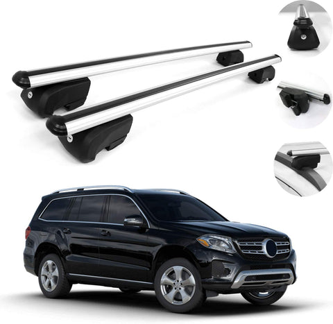 Roof Racks Lockable Cross Bars Carrier Cargo Racks Rail Aluminium Silver Set 2 Pcs. for Mercedes GLS Class 2017-2019 with TUV CERT