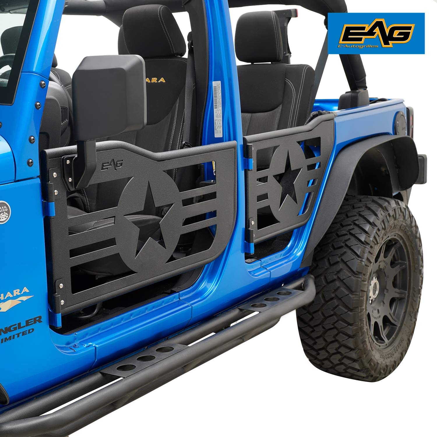 EAG Military Star Tubular 4 Door with Side View Mirror Fit for 07-18 Jeep Wrangler JK 4 Door Only