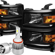 For Chevy Silverado GMT K2XX Pair of Black Housing Amber Corner Light Headlight + H8 LED Conversion Kit W/Fan