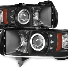 For Dodge Ram 1500/2500/3500 Pickup Black Dual Halo Ring LED Projector Replacement Headlights Left/Right