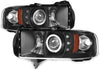 For Dodge Ram 1500/2500/3500 Pickup Black Dual Halo Ring LED Projector Replacement Headlights Left/Right