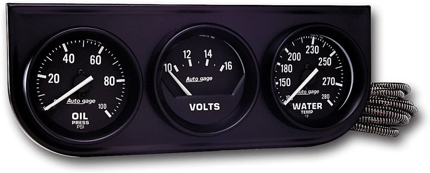 AUTO METER 2397 Autogage Black Console Oil/Volt/Water Gauge,2.3125 in.