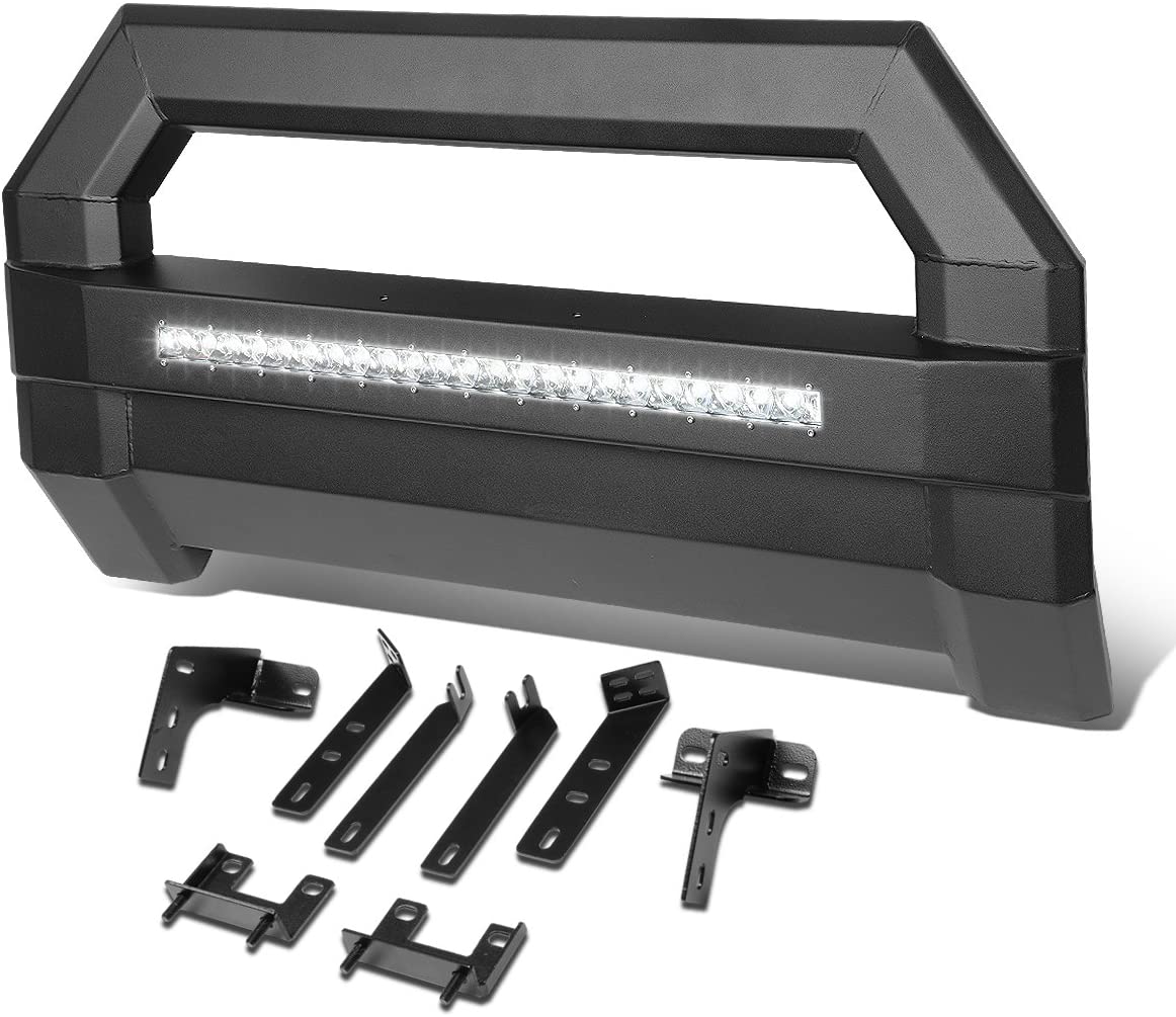 Replacement for RAM 1500 Truck Square Tube Lightweight Bull Bar w/LED Light+License Plate Relocation Kit (Black)