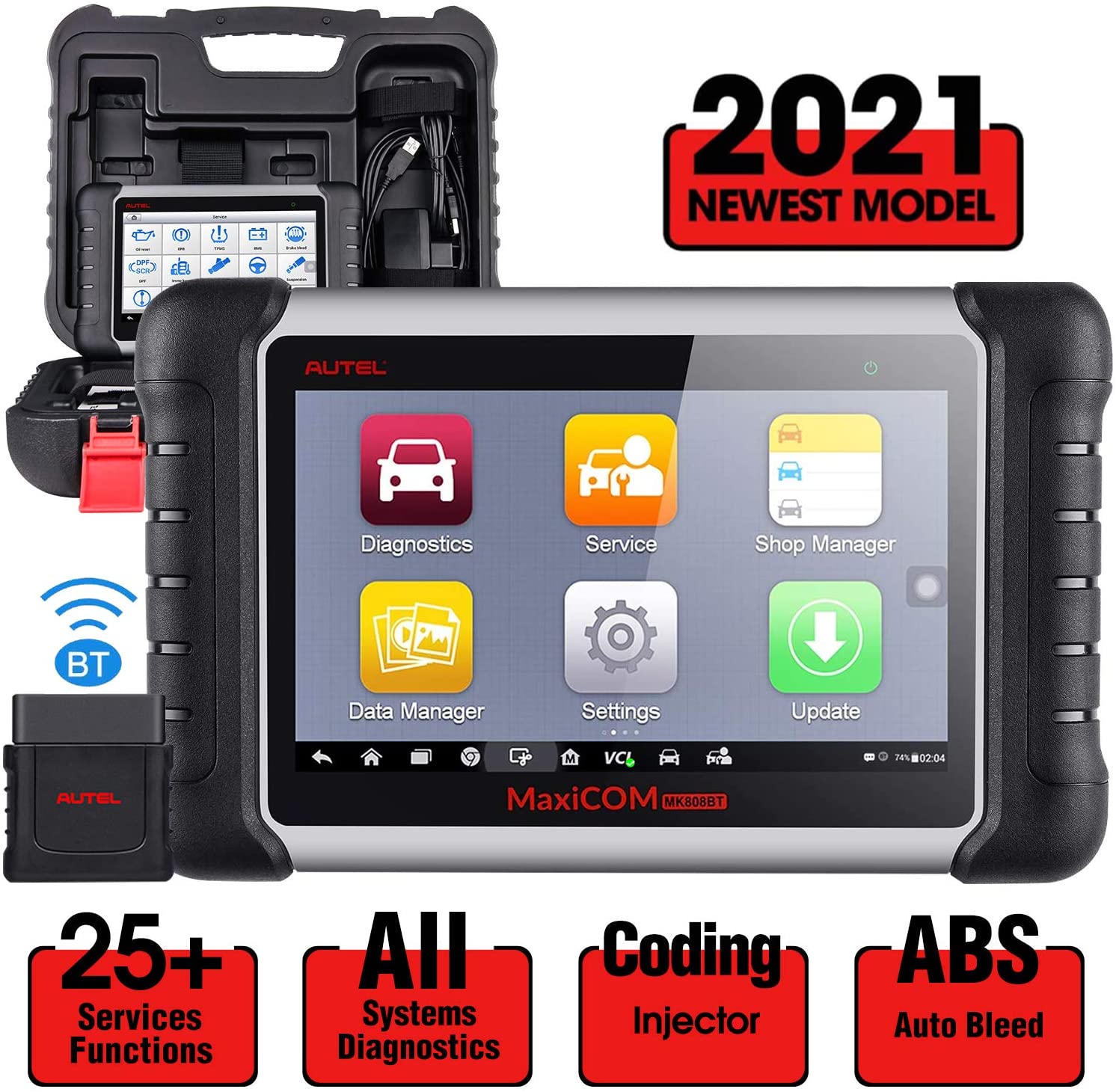 Autel MaxiCOM MK808BT 2021 Newest Diagnostic Scan Tool, 25 Reset Functions, Full Diagnostics, ABS Auto Bleed, EPB, Oil Reset, BMS, SAS, DPF, Advanced Ver. of MK808/MX808