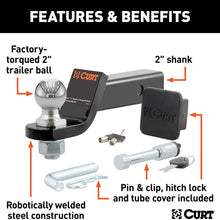 CURT 45534 Trailer Hitch Ball Mount with 2-Inch Trailer Ball & Hitch Lock, Fits 2-Inch Receiver, 7,500 lbs. GTW, 2-Inch Drop