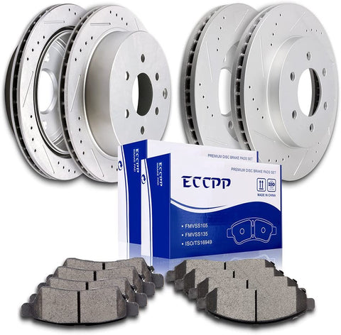 ECCPP Front Rear Brakes Disc Rotor and Ceramic Brake Pad fit for 2005-2018 Nissan Frontier, 2005-2015 Nissan Xterra, 2009-2012 Suzuki Equator