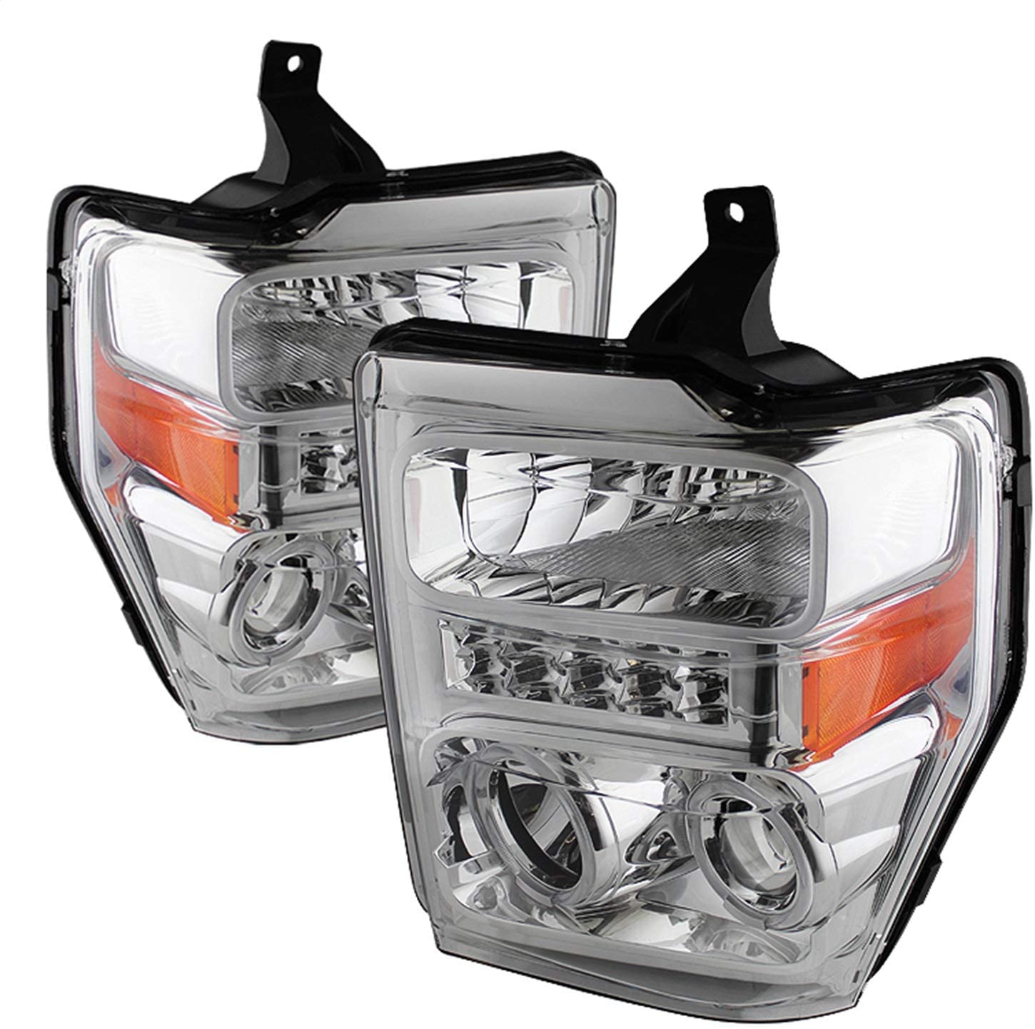 Spyder Auto (PRO-JH-FS08-LED-C ) Ford F-250/F-350/F-450 Super Duty Chrome Halogen LED Projector Headlight - Pair (Chrome)