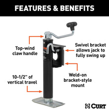 CURT 28301 Weld-On Bracket-Style Swivel Trailer Jack, 2,000 lbs. 10-1/2 Inches Vertical Travel