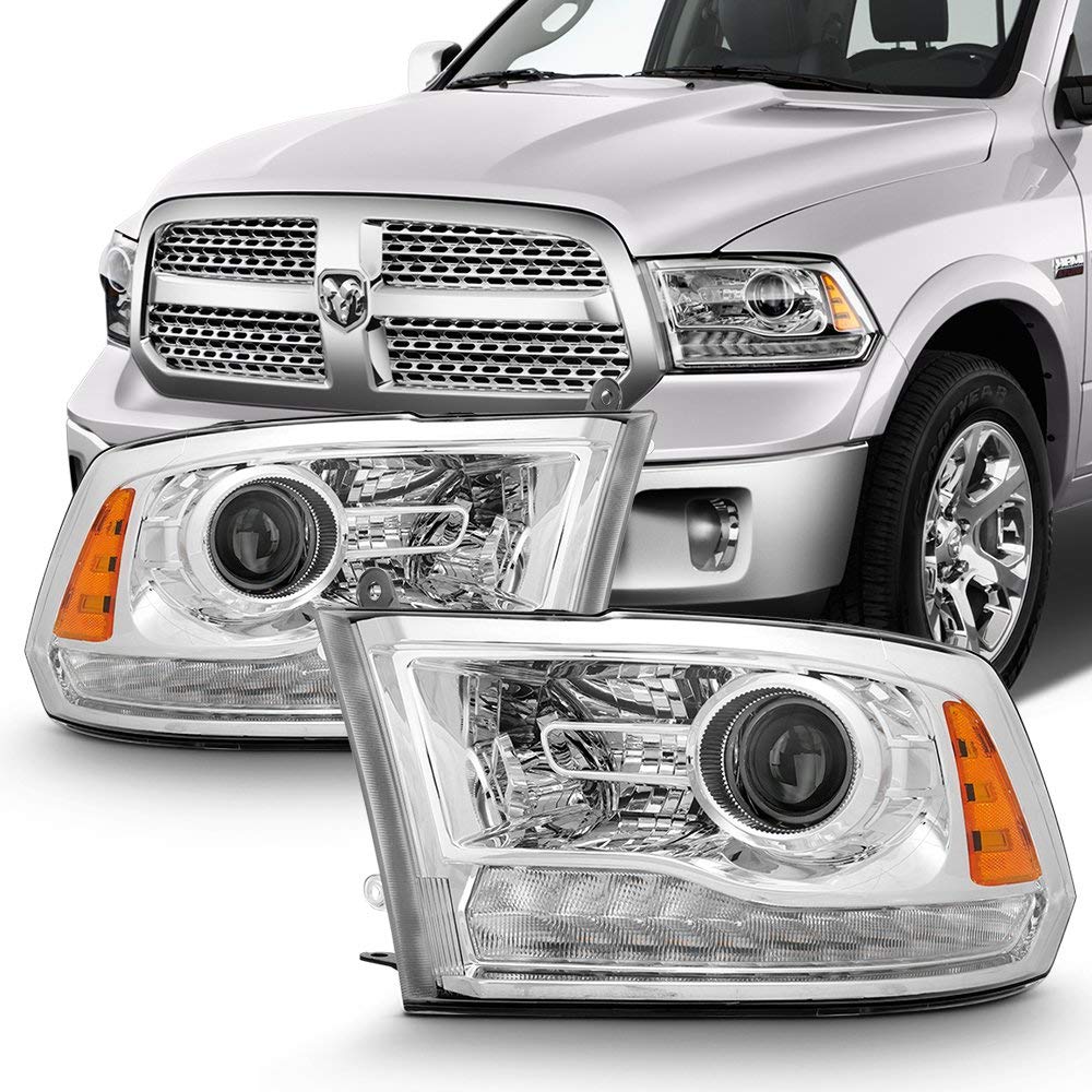 For 2013-2018 RAM 1500 2500 3500 OE Replacement Chrome LED Projector Headlights Left+Right Pair Set