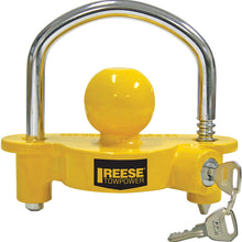 REESE Towpower 72783 Universal Coupler Lock, Adjustable Storage Security, Heavy-Duty Steel, Yellow and Chrome