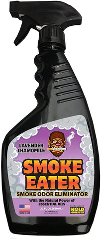 Smoke Eater - Breaks Down Smoke Odor at The Molecular Level - Eliminates Cigarette, Cigar or Pot Smoke On Clothes, in Cars, Boats, Homes, and Office - 22 oz Travel Spray Bottle (Lavender)