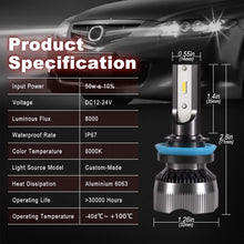 Yorkim H11 LED Headlight Bulb, All-in-One Conversion Kit with Silent Fan, 8000LM CSP Chips, Replacement for Halogen Headlight or High Low Beam Headlamp, Adjustable Perfect Beam 6000K Cool White