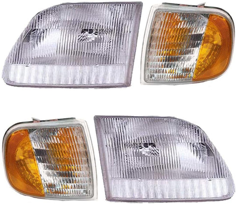 4 Piece Headlight & Corner Light Set - Fits 97-03 Ford Pickups F150 F250 (from 8/96 and up)