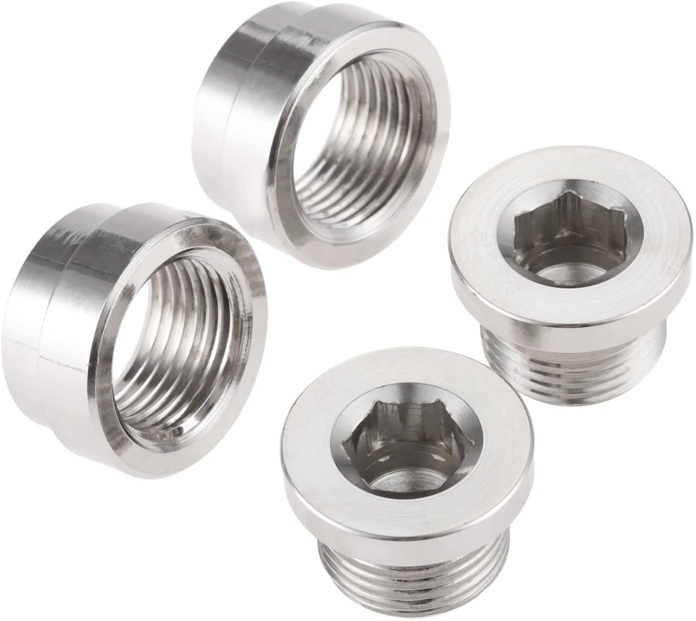 Aupoko O2 Oxygen Sensor Bung and Plug Kits, Stepped Weld Bungs, Universal Thread M18 x 1.5mm, Made by Premium Iron and Chromed(2 Bungs and 2 Plugs)