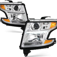 Fits 2015-2019 Chevy Suburban 15-19 Tahoe LED Projector Chrome Headlights [Halogen Type] w/Amber Signal Left+Right Pair