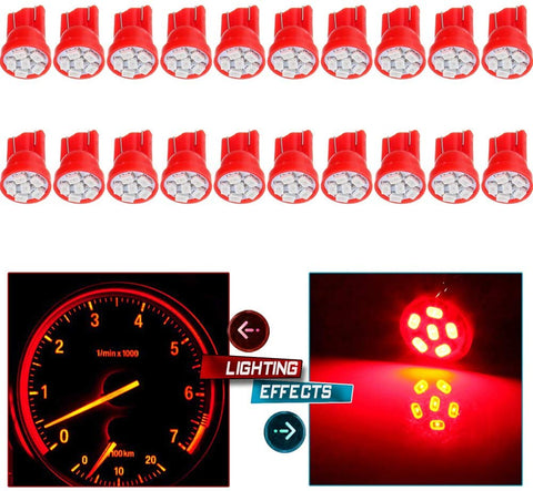 cciyu 194 Extremely Bright LED Bulbs 6-3020-SMD Dashboard Gauge Light Speedometer Odometer Tachometer LED light Wedge T10 168 2825 W5W Red Pack of 20